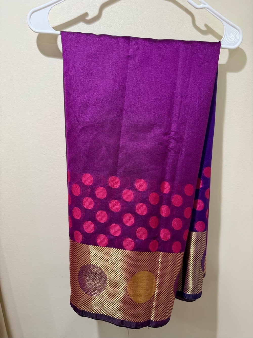 Purple Pink Indian Saree | Gold Border Traditional Sari